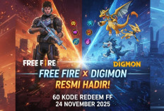 Free Fire x Digimon Resmi Hadir! 60 Kode Redeem FF 24 November 2025, Klaim Hadiah Langka Hari Ini