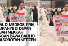 Viral Foto Pria Berpakain Ihram Berfoto dengan Baliho Capres di Kakbah Mekkah